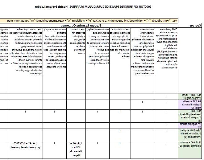 Screenclip of Curriculum Mapping Example from Nursing